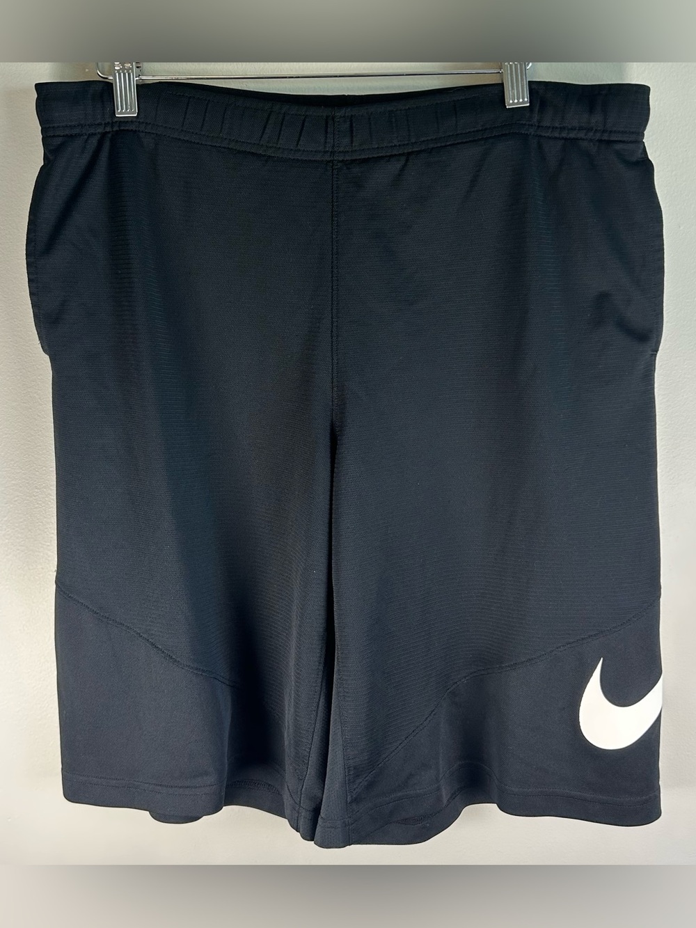 Nike Men's Black Athletic Shorts with White Swoosh
